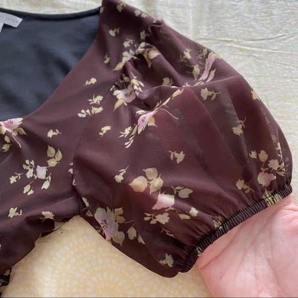 Brown Floral Ruched Mini Dress - Picture 3 of 5